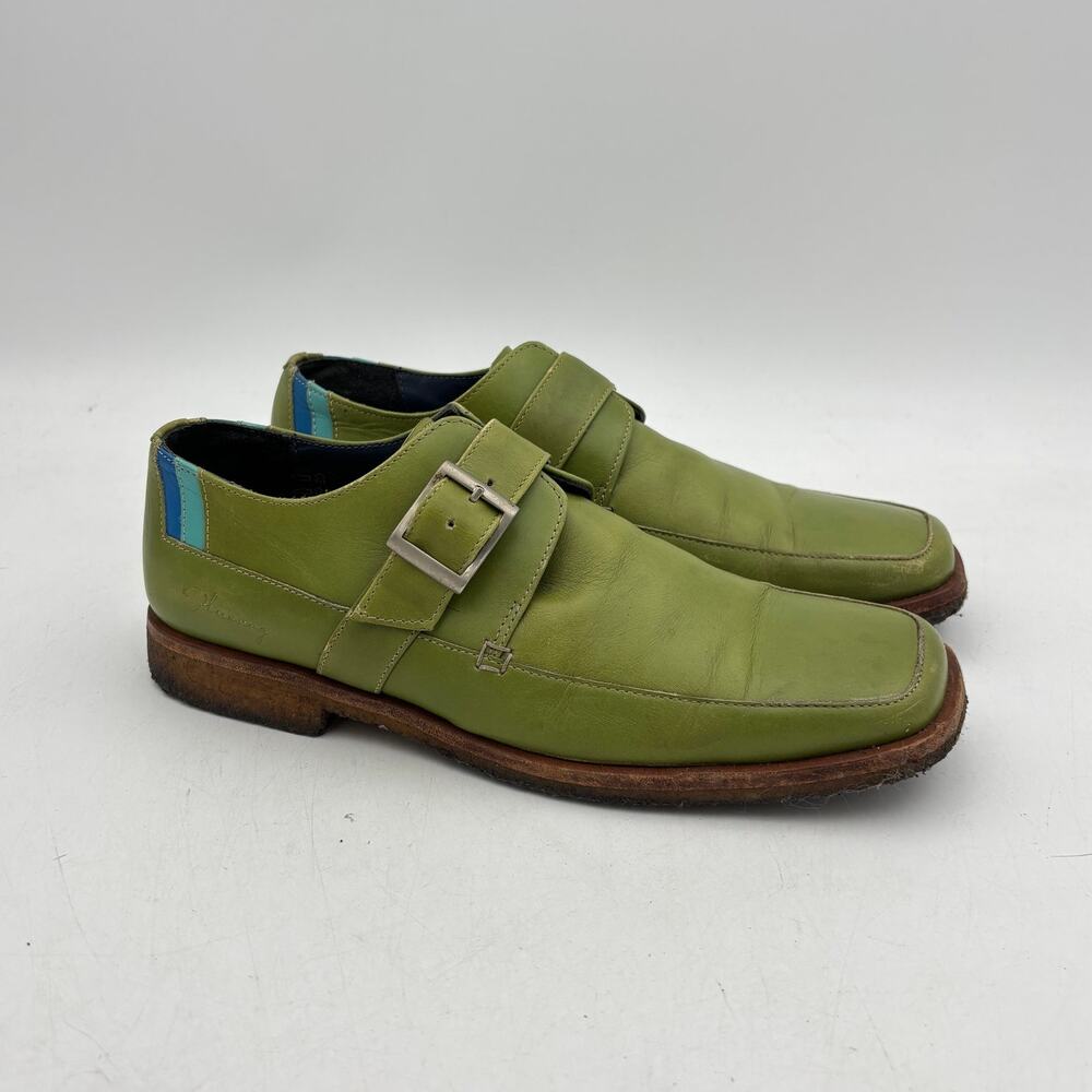 Vintage John Fluevog Ascot Leather Shoes Men's 7 Monk Strap Green